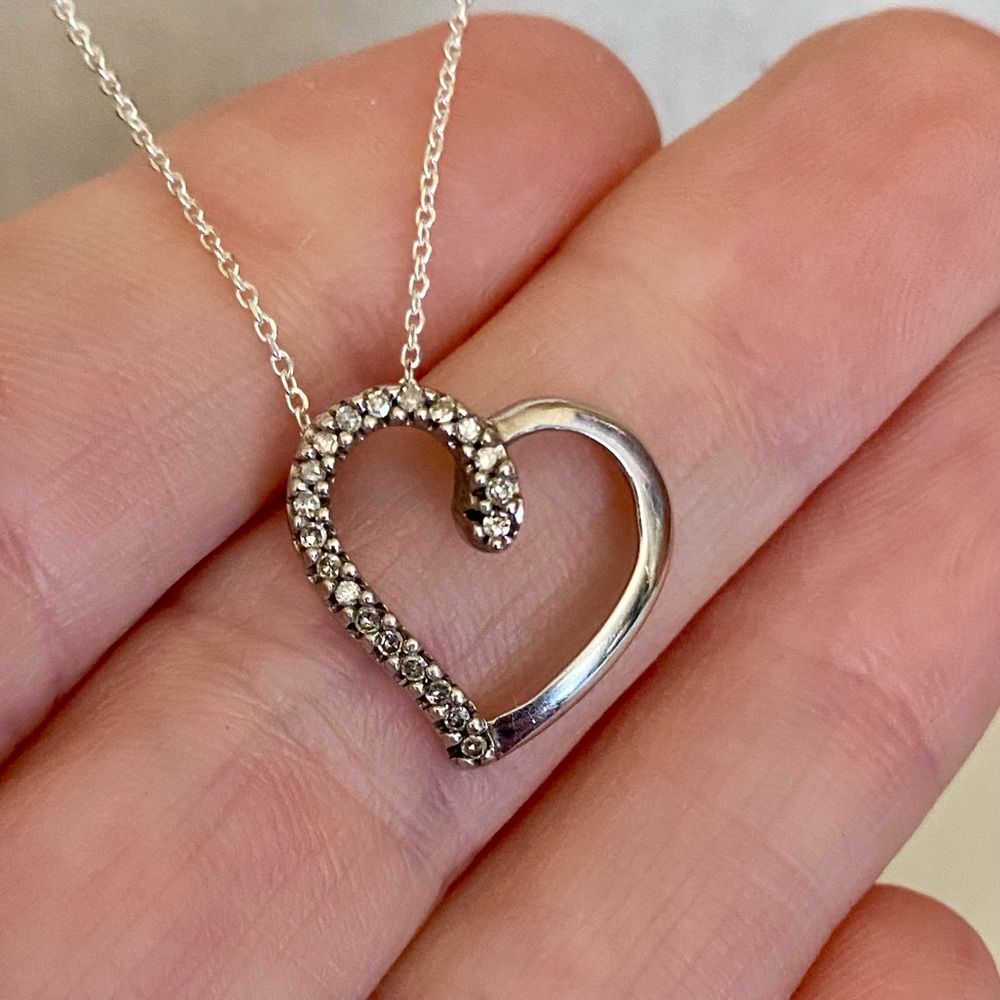 Sterling Silver Diamond Heart Pendant Necklace